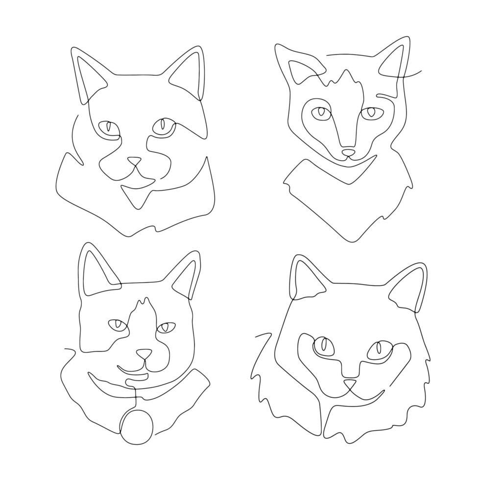 set of cat animal line art and continuous line concept. for logo design. vector