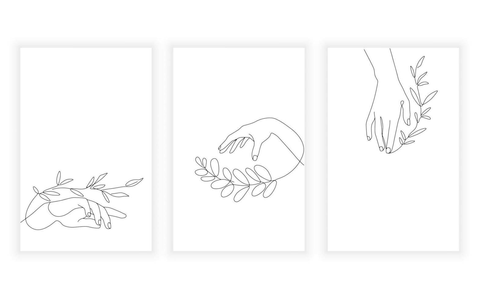 Vector modern minimalism female hand and leaves line art drawning illustration.