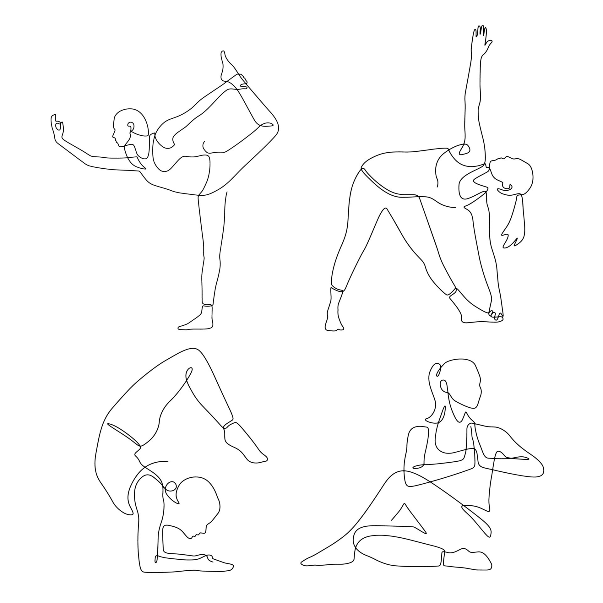 Single continuous line drawing of yoga and exercise minimal line art