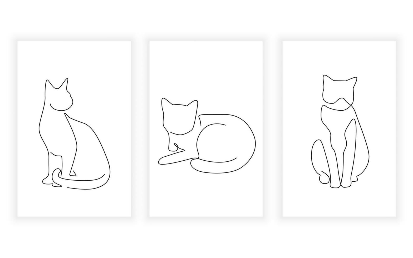 set of pet and cat line art continuous line hand drawn for logo design vector