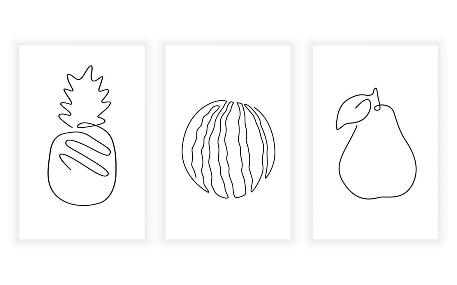 line art drawing fruit symbol element for logo and printable design pineapple pear watermelon vector