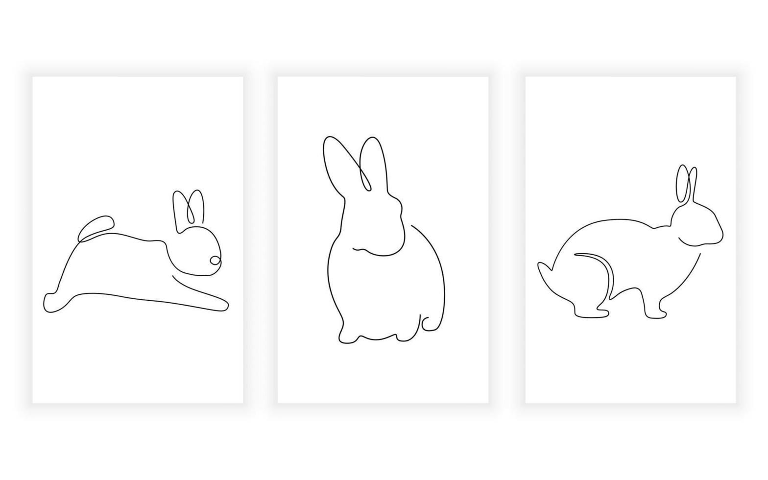 set of pet and rabbit line art continuous line hand drawn for logo design vector