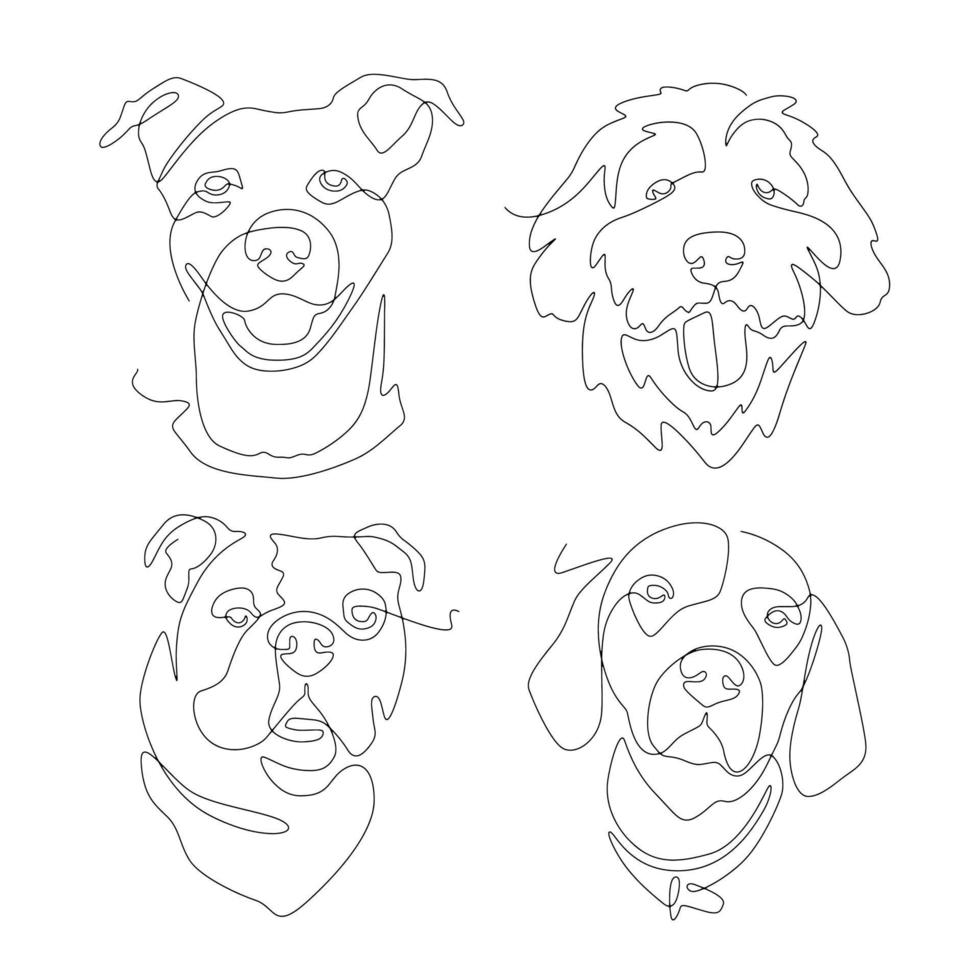 set of dog animal line art and continuous line concept. for logo design. vector