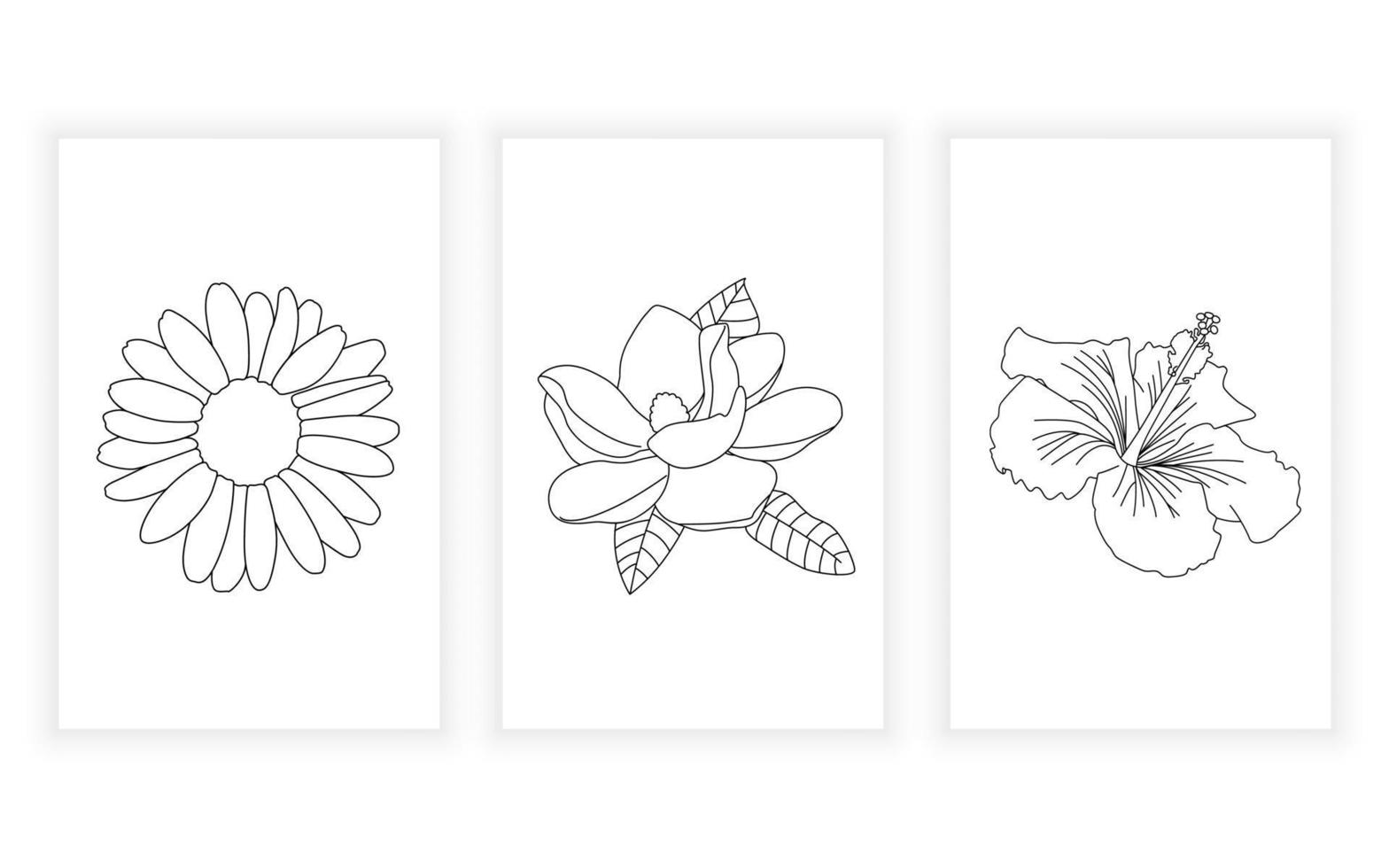 set of flower and floral line art hand drawn for logo design hibiscus daisy jasmine vector