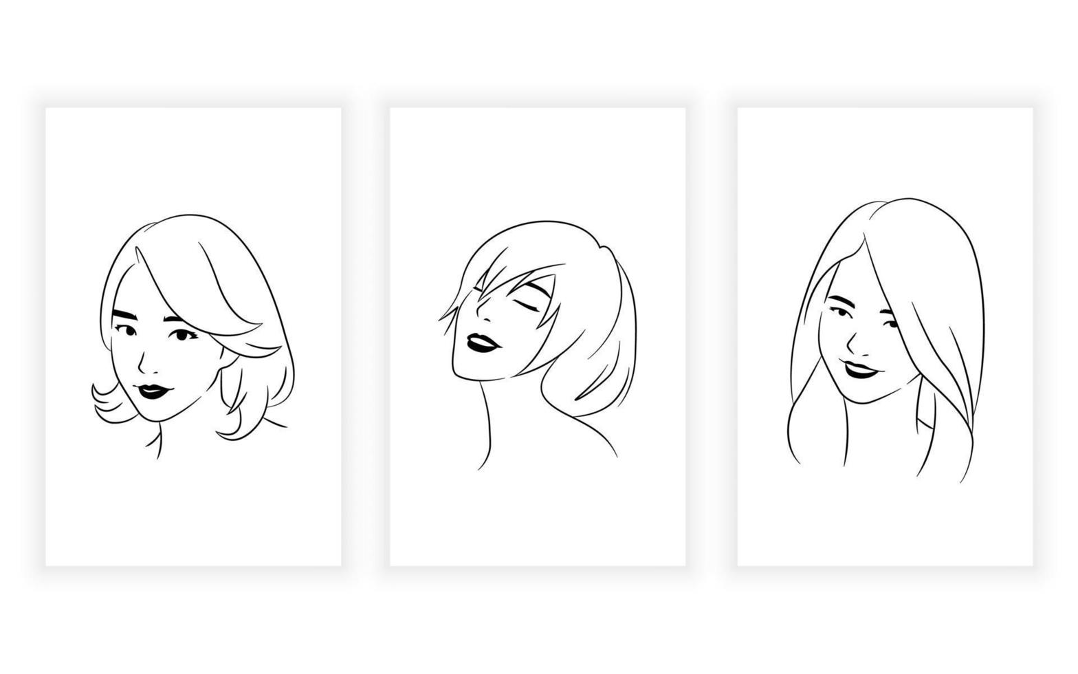 set of beauty woman head line art , continuous line. for logo design vector