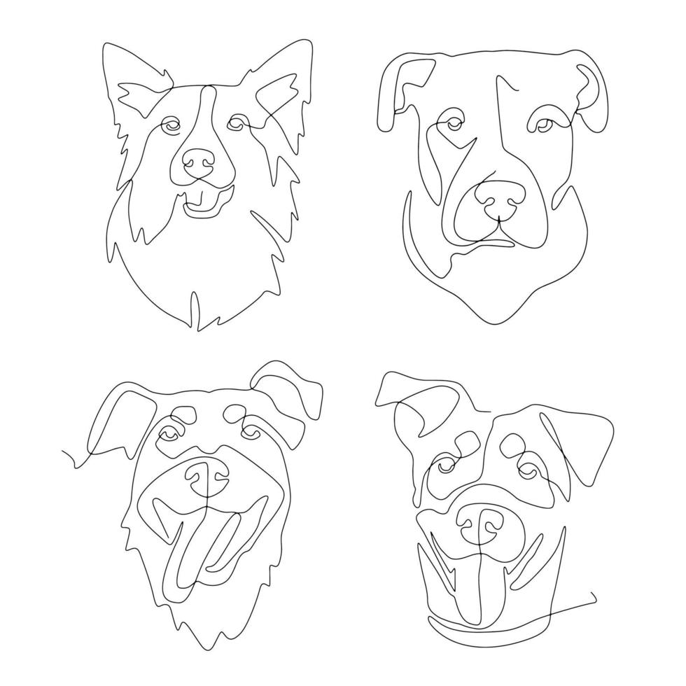 continuous line art dog and puppy concept element collection. minimal concept. vector