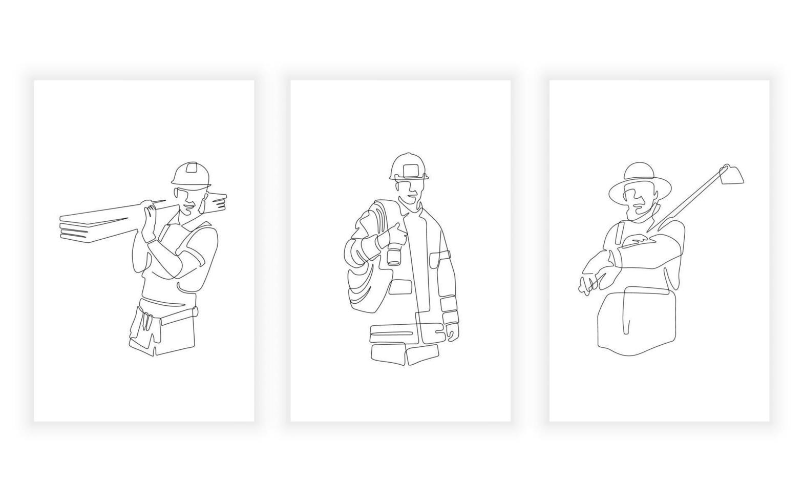 One continuous single drawing line. occupation and uniform concept. firefighter farmer carpenter vector