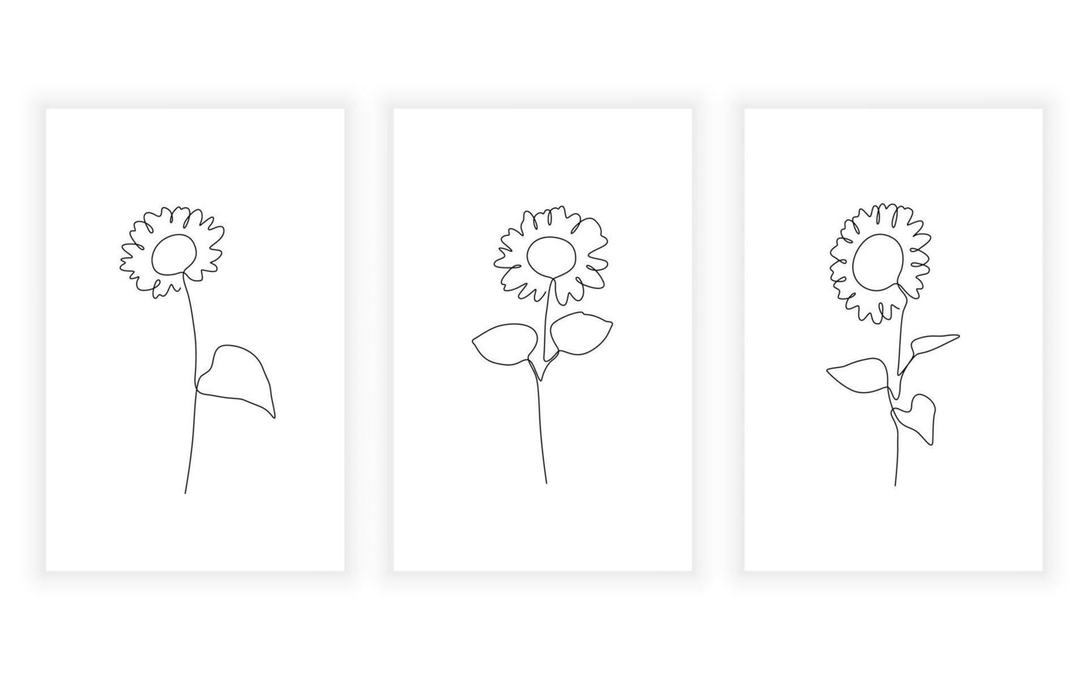 conjunto de arte de línea de girasol de flores, línea continua. para el diseño de logotipos. vector