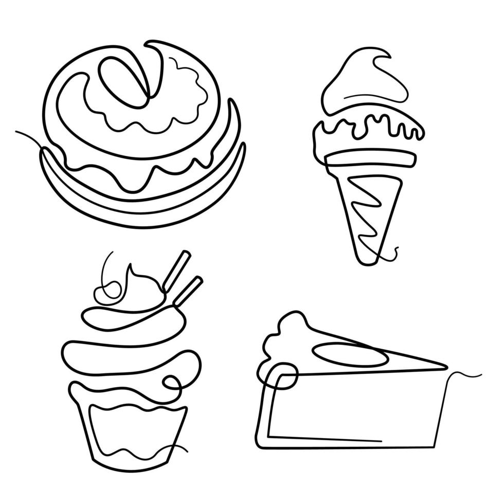 Single continuous line drawing of sweet dessert. minimal line art concept for logo and printable design vector. vector