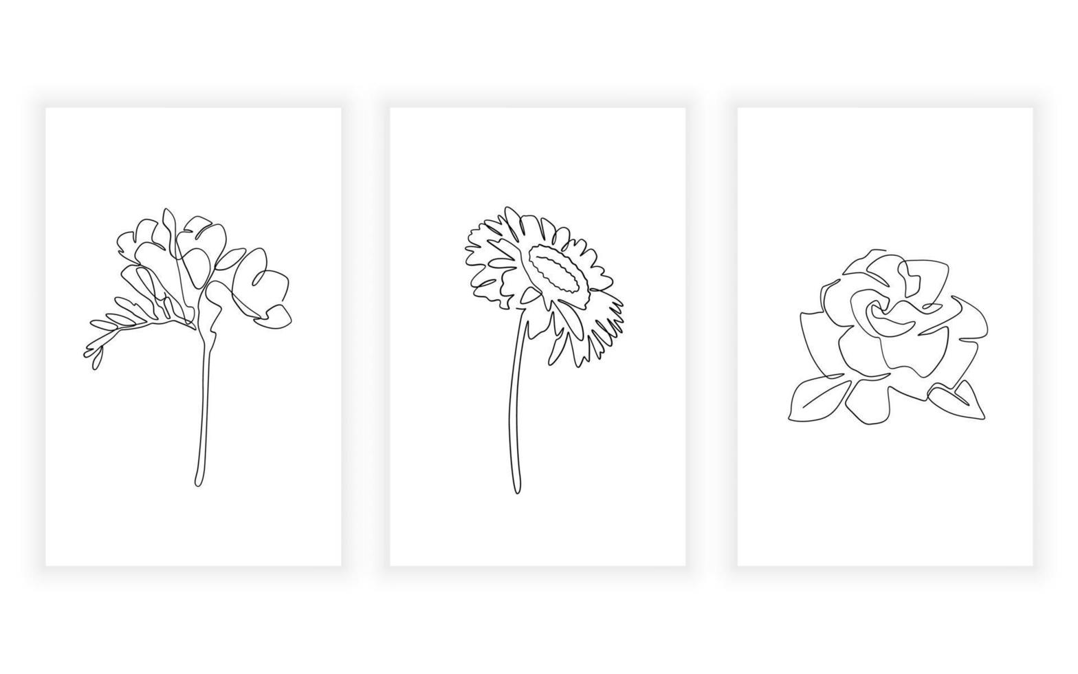 conjunto de flores y líneas florales, línea continua. para el diseño del logotipo gardenia gerbera fresia flor vector