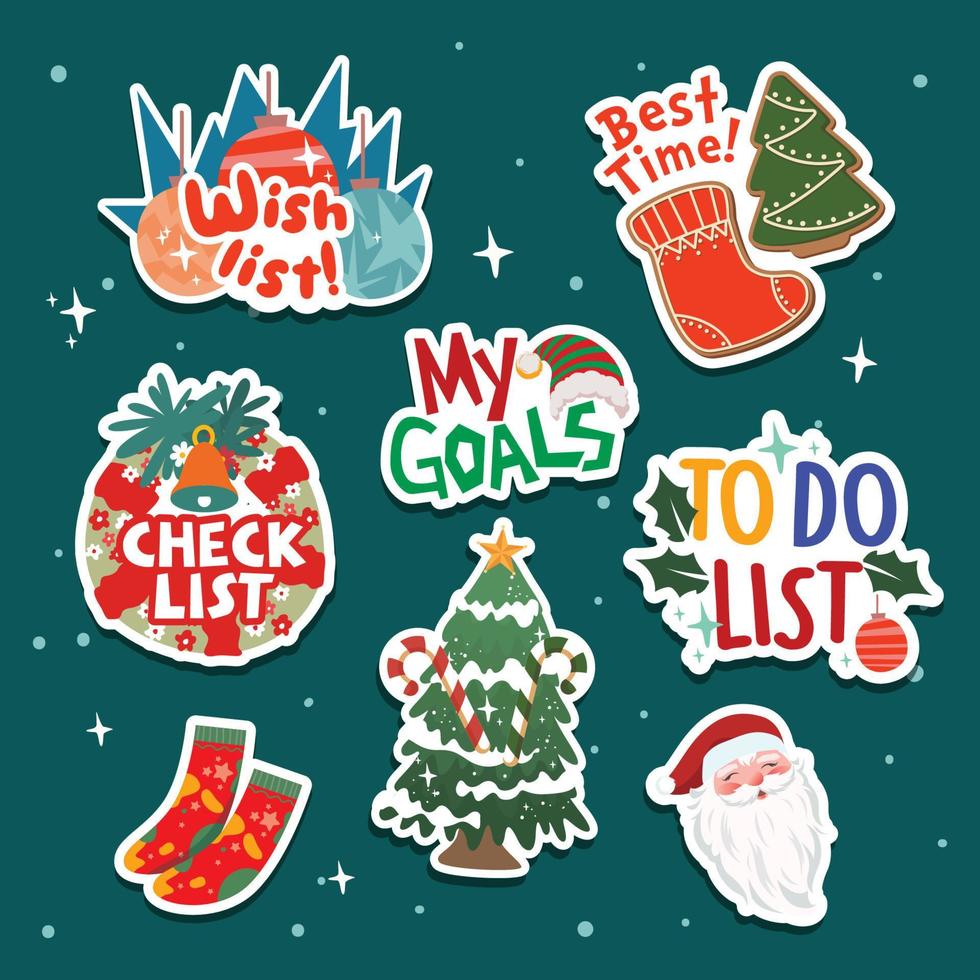 Christmas Themed Journaling Stickers Set vector