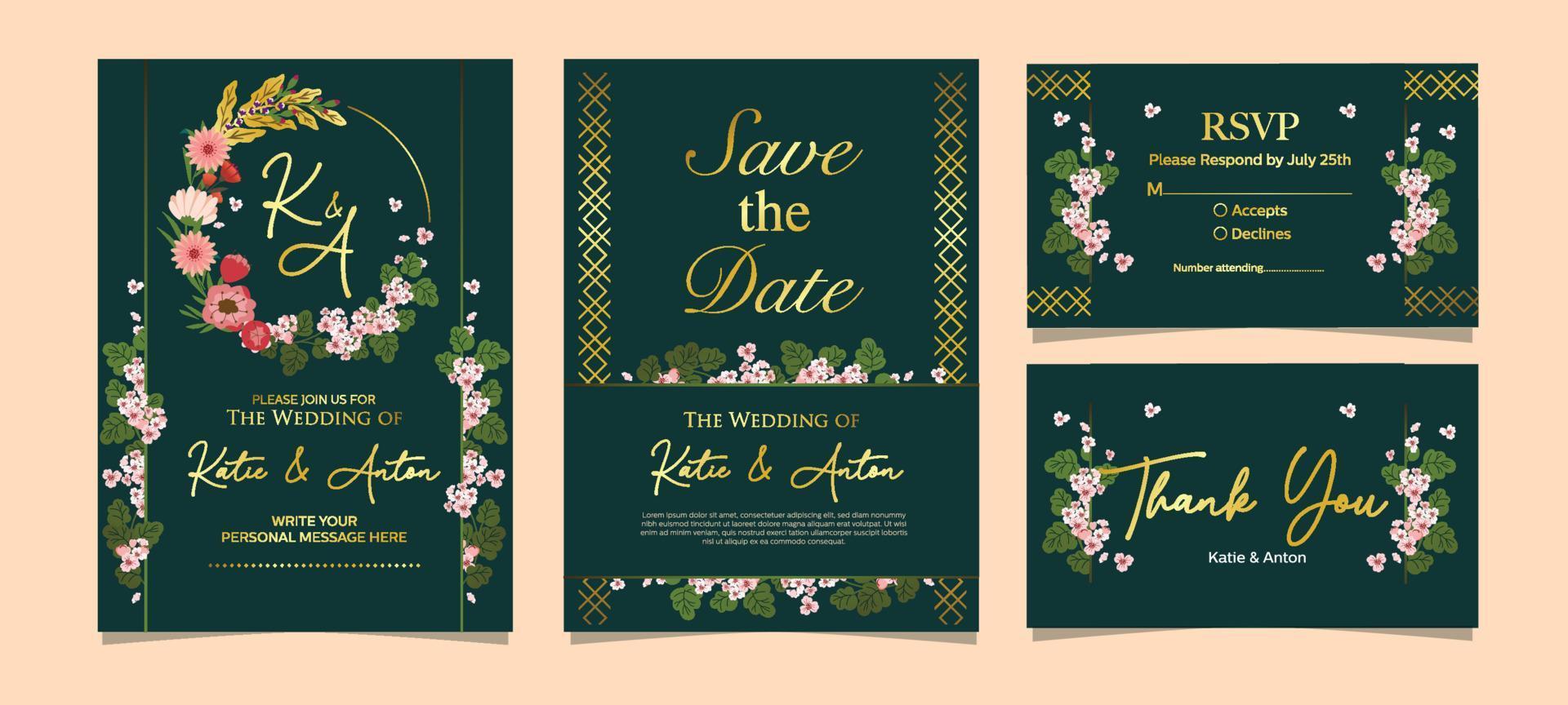 Modern Wedding Invitation with Floral Ornament vector