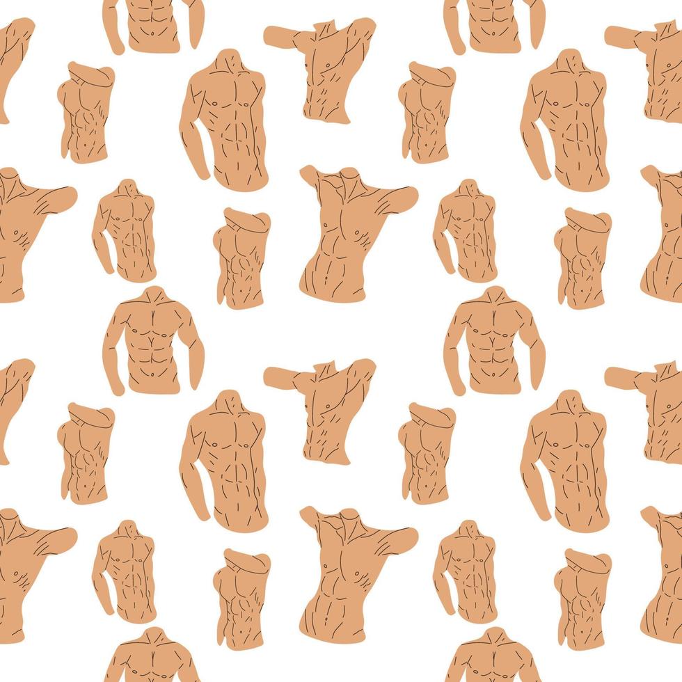 Seamless pattern with Set of  Muscular torso  icons. Sport and fitness symbol stock vector illustration.