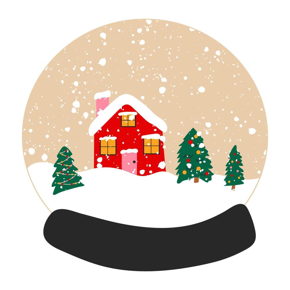 globo de nieve de navidad con casita y árbol de navidad. ilustración vectorial aislada vector