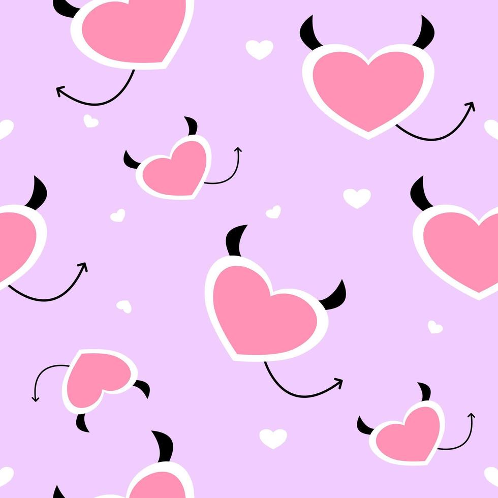 Cute seamless pattern. Devil heart on a pink background. vector