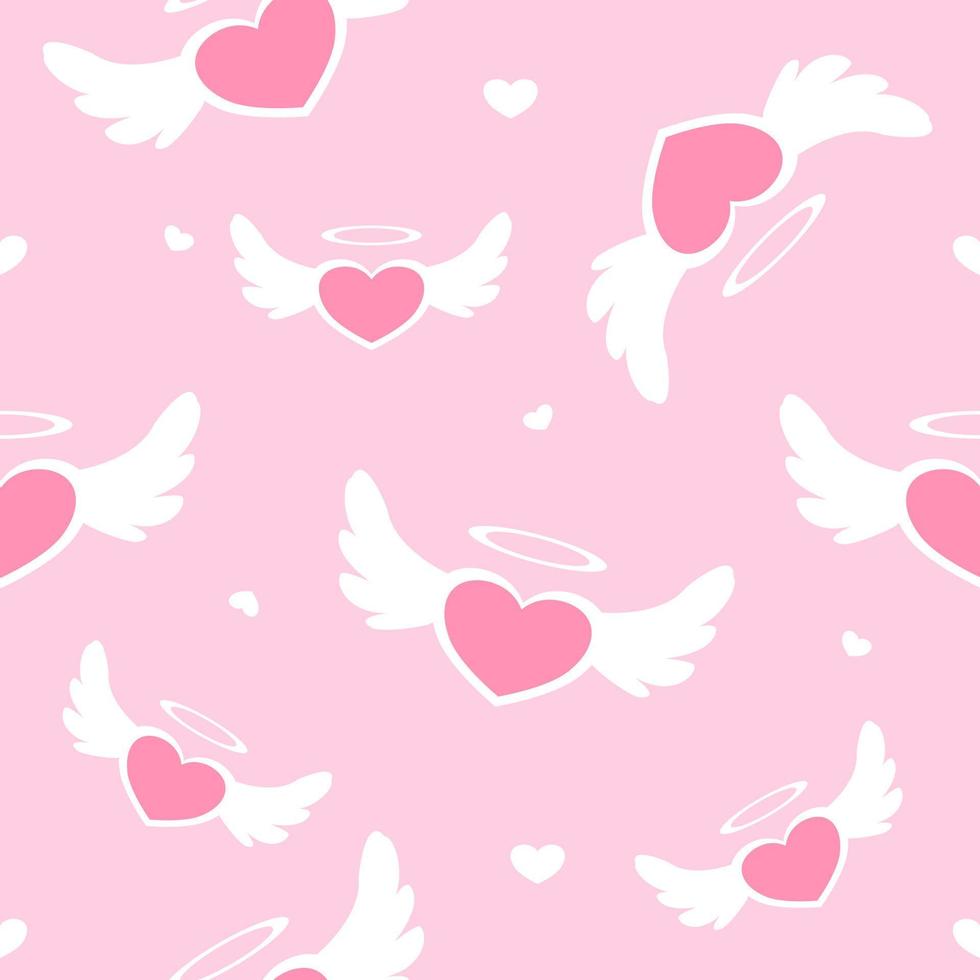 Cute seamless pattern. Angel heart on a pink background. vector