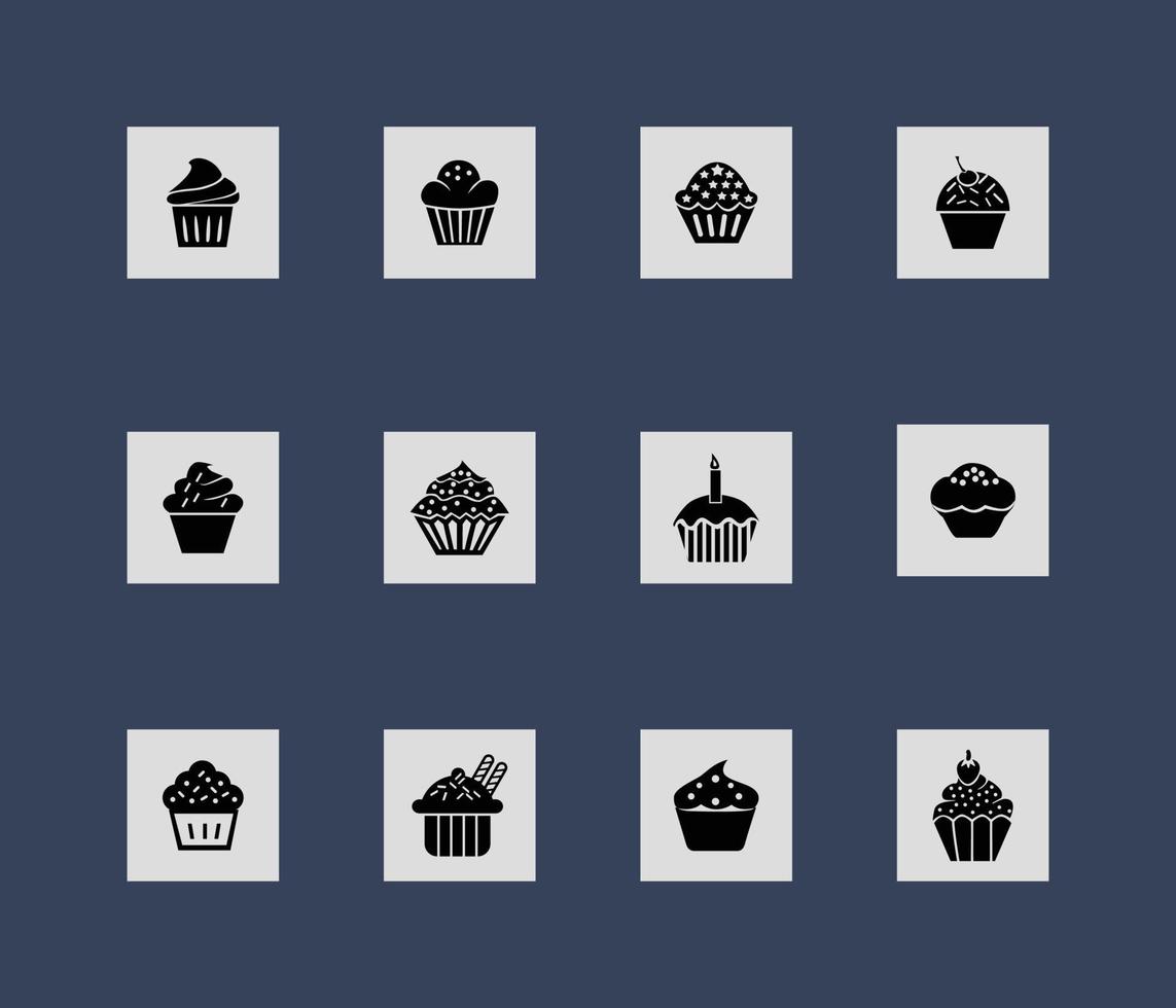 conjunto de iconos de cupcake pro ilustración vectorial vector