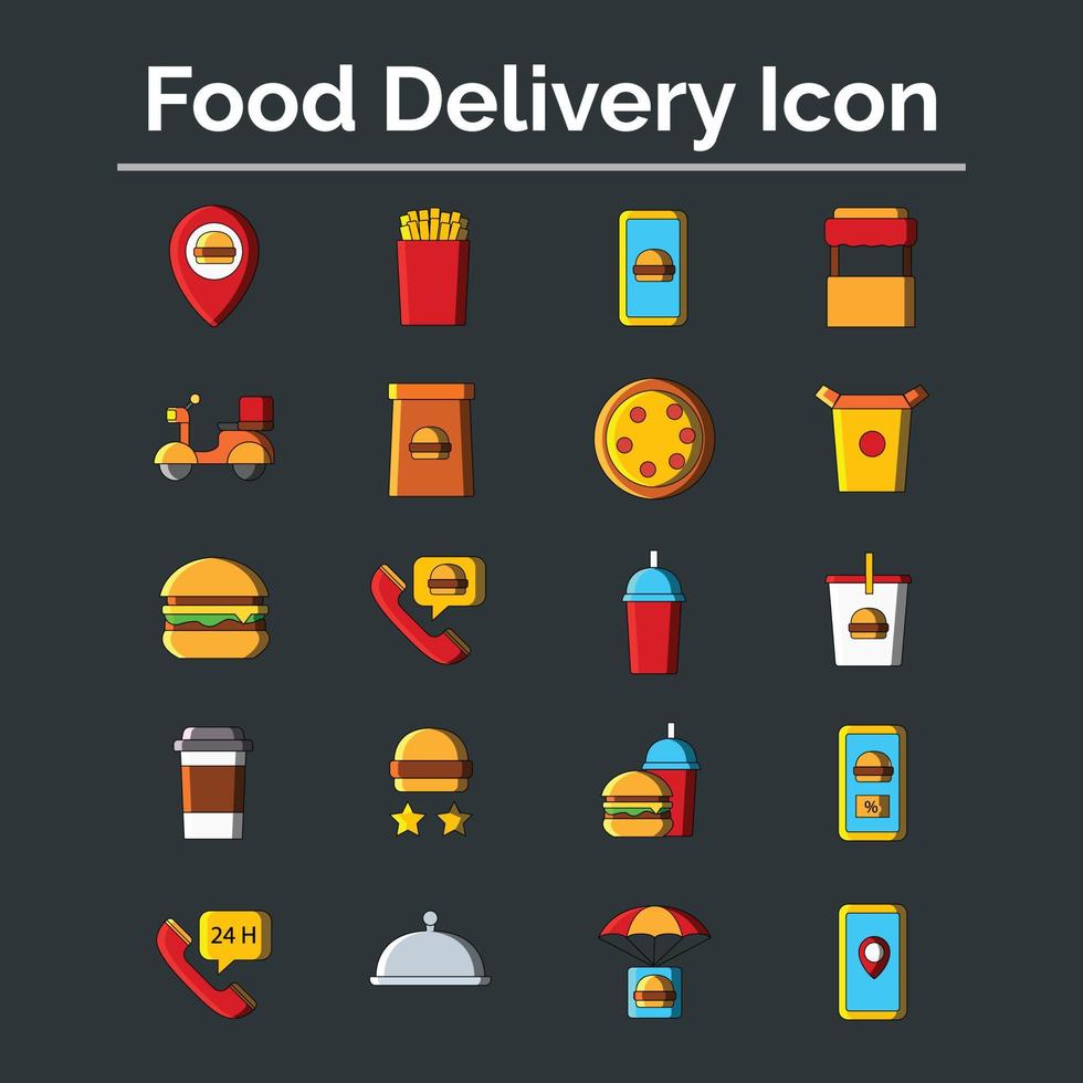 Food delivery icon set illustration vector hand drawn isolated on white background Pro Vector