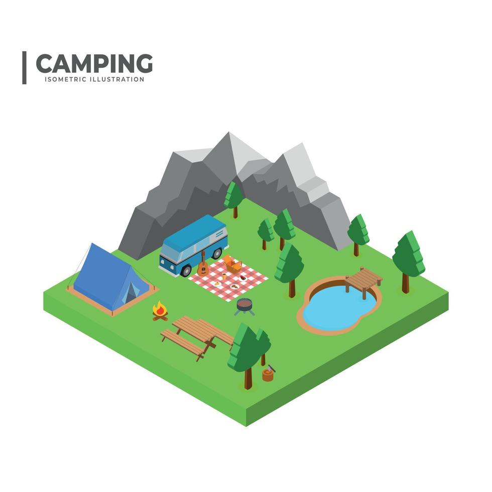 Camping set isometric design. Vector illustration