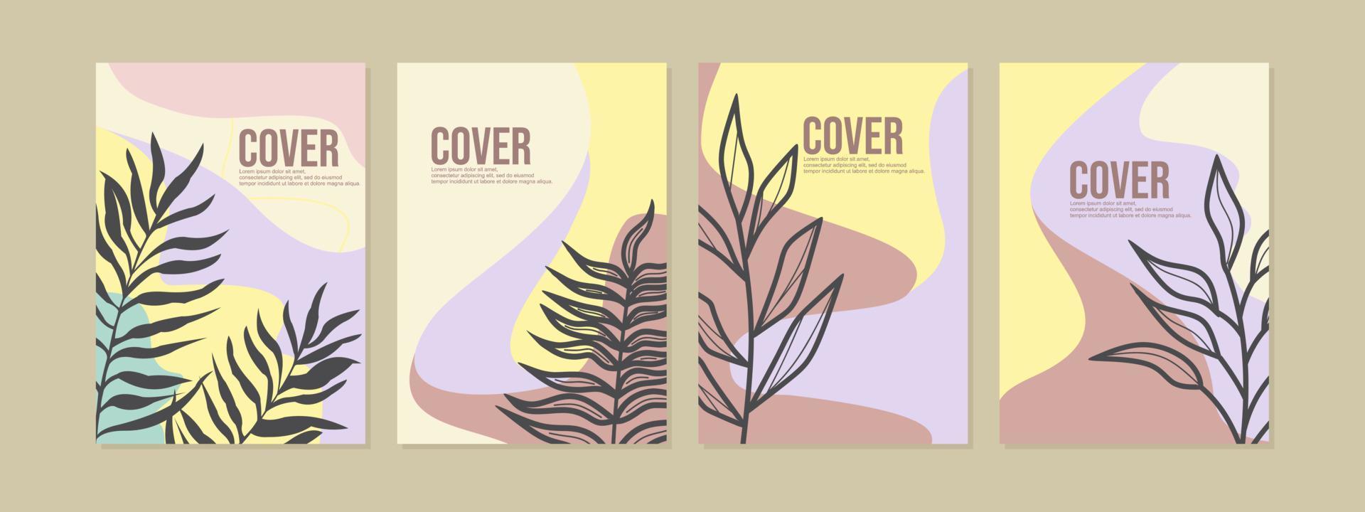 botanical style modern book cover design set. abstract background with silhouette leaves.A4 cover for notebook,journal,catalog,invitation. vector