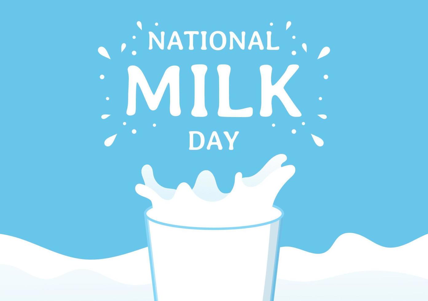 Happy Milk Day Celebration with Splash Drop in Smooth Wave of  White Fresh Milky of Cow in Flat Cartoon Hand Drawn Templates Illustration vector