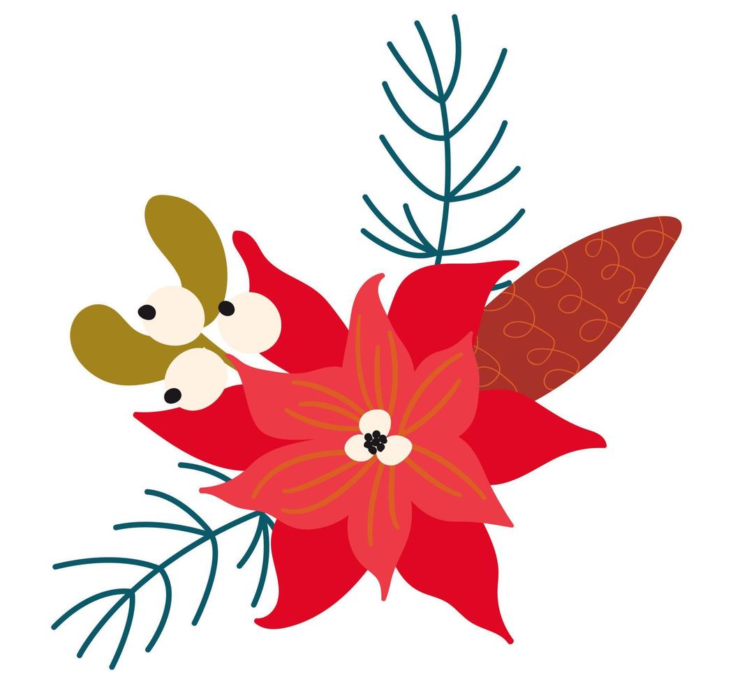 flor de navidad poissentia. fondo blanco, aislar. estilo dibujado. ilustración vectorial vector