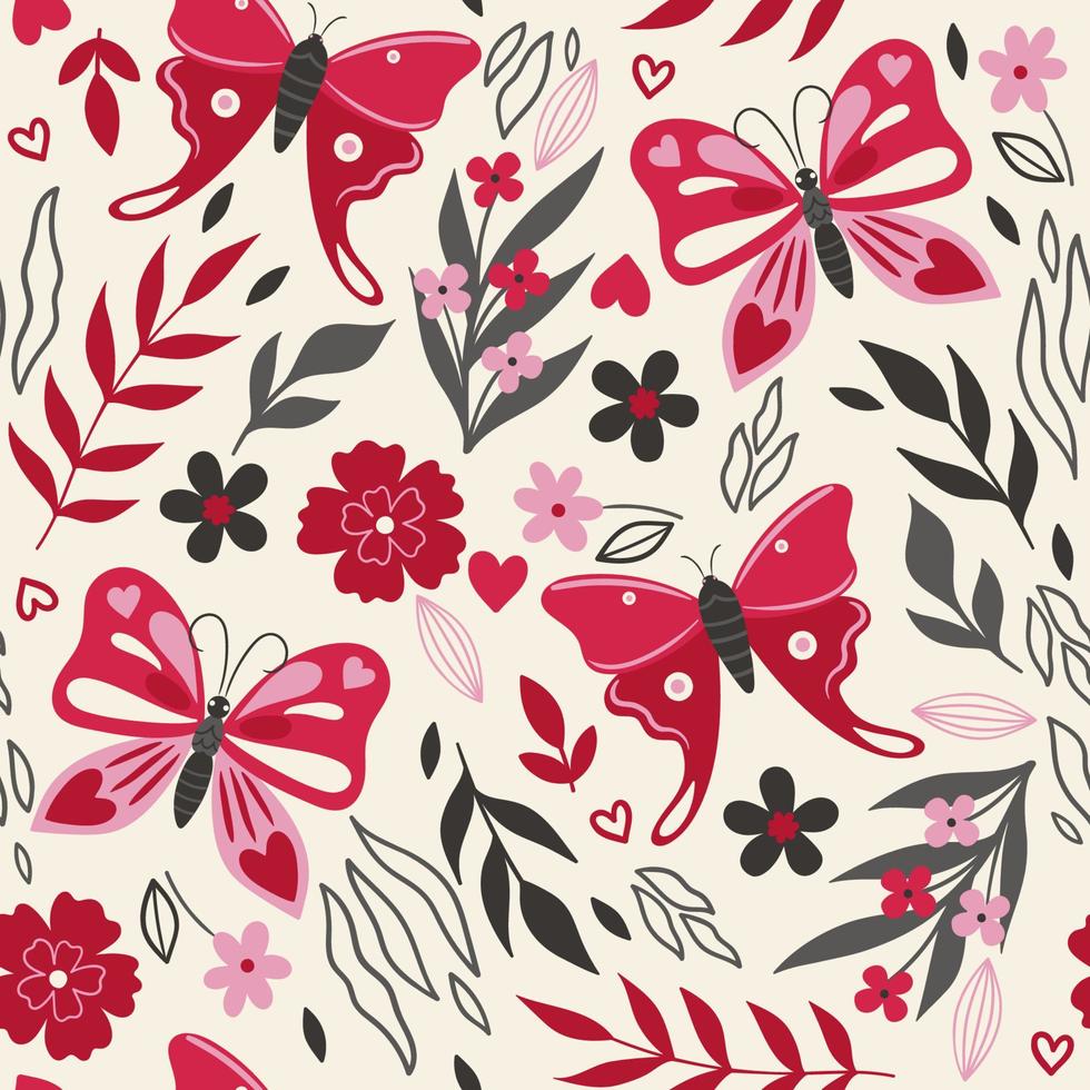 Seamless pattern with butterflies and flowers.Vector graphics. vector