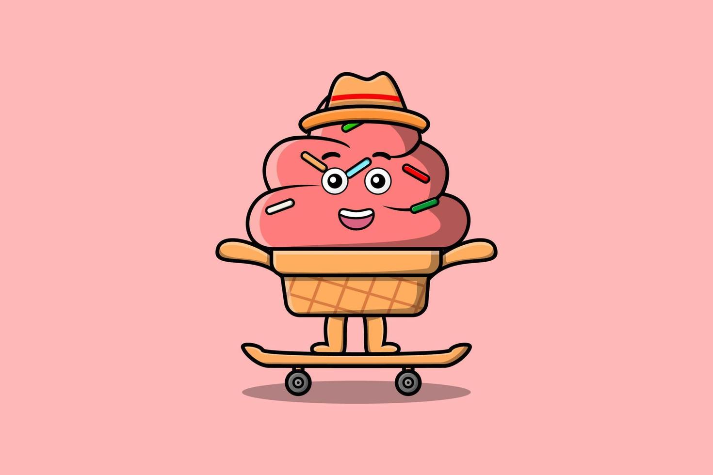 cute cartoon Ice cream standing on skateboard vector