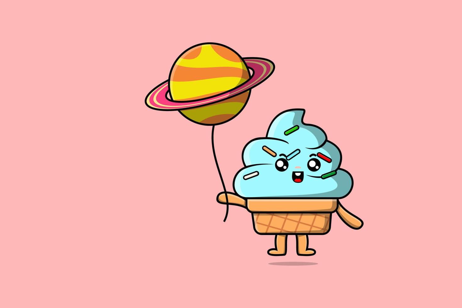 Cute cartoon Ice cream floating with planet vector