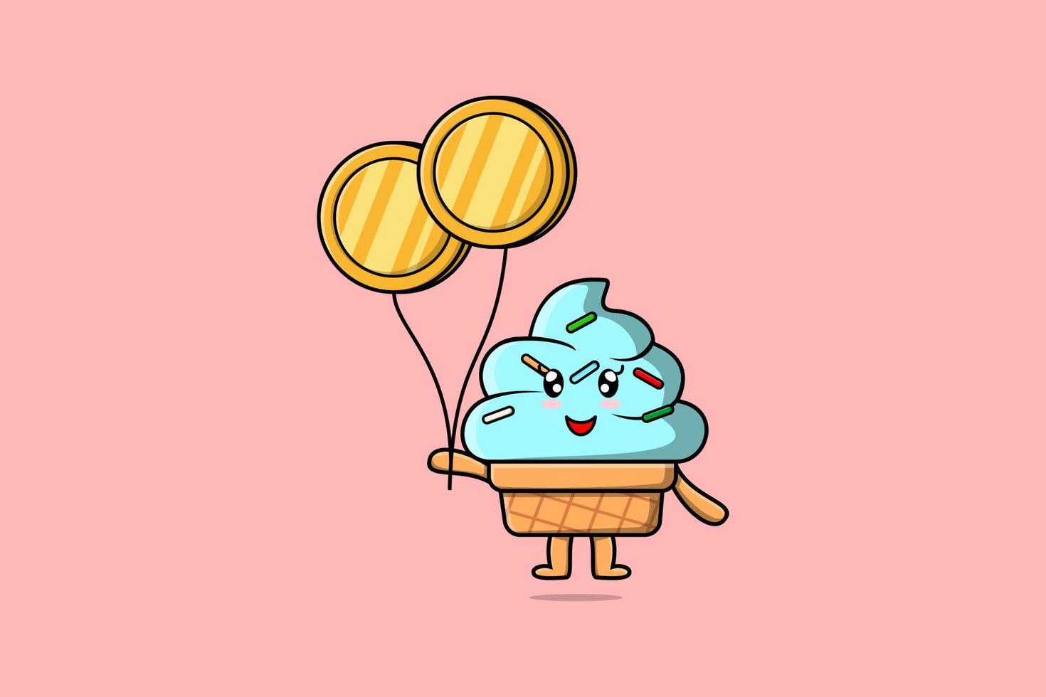 Cute cartoon Ice cream floating with gold coin vector
