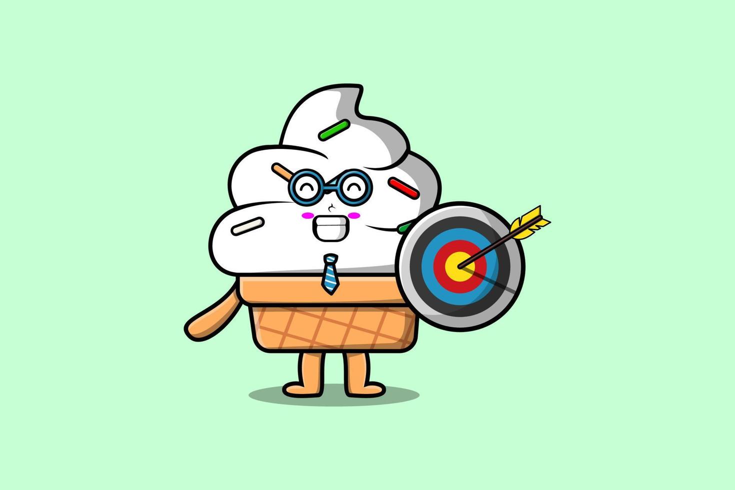 Cute cartoon Ice cream businessman holding target vector