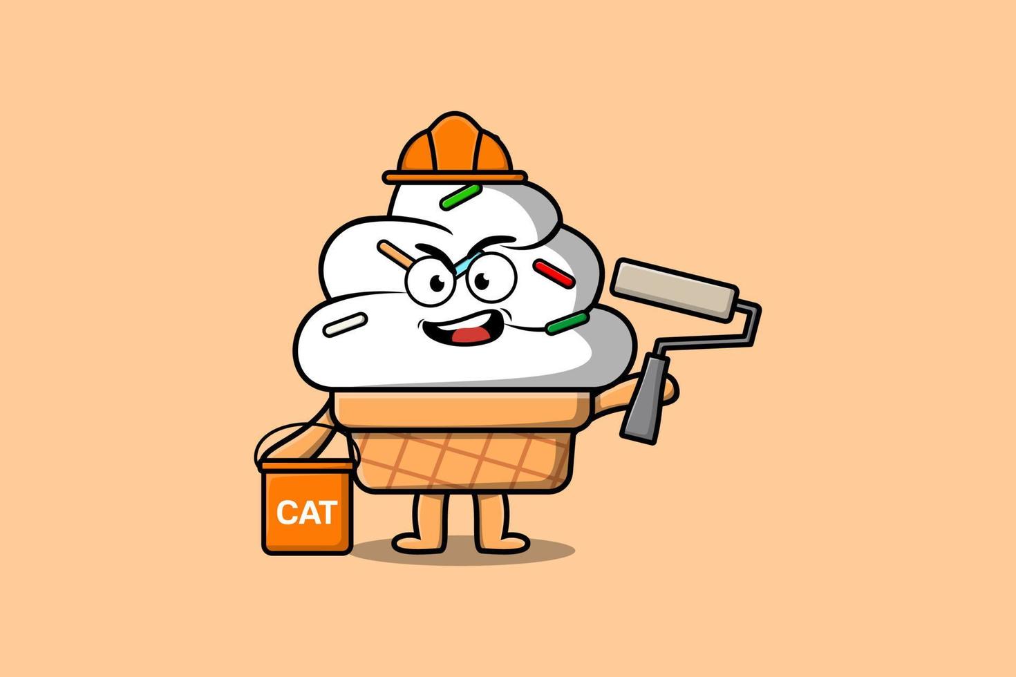 Cute cartoon Ice cream as a builder painting vector