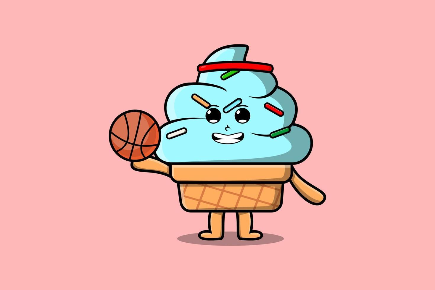 Cute cartoon Ice cream character play basketball vector