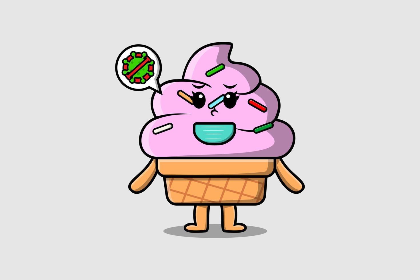 Cute cartoon Ice cream using mask prevent virus vector