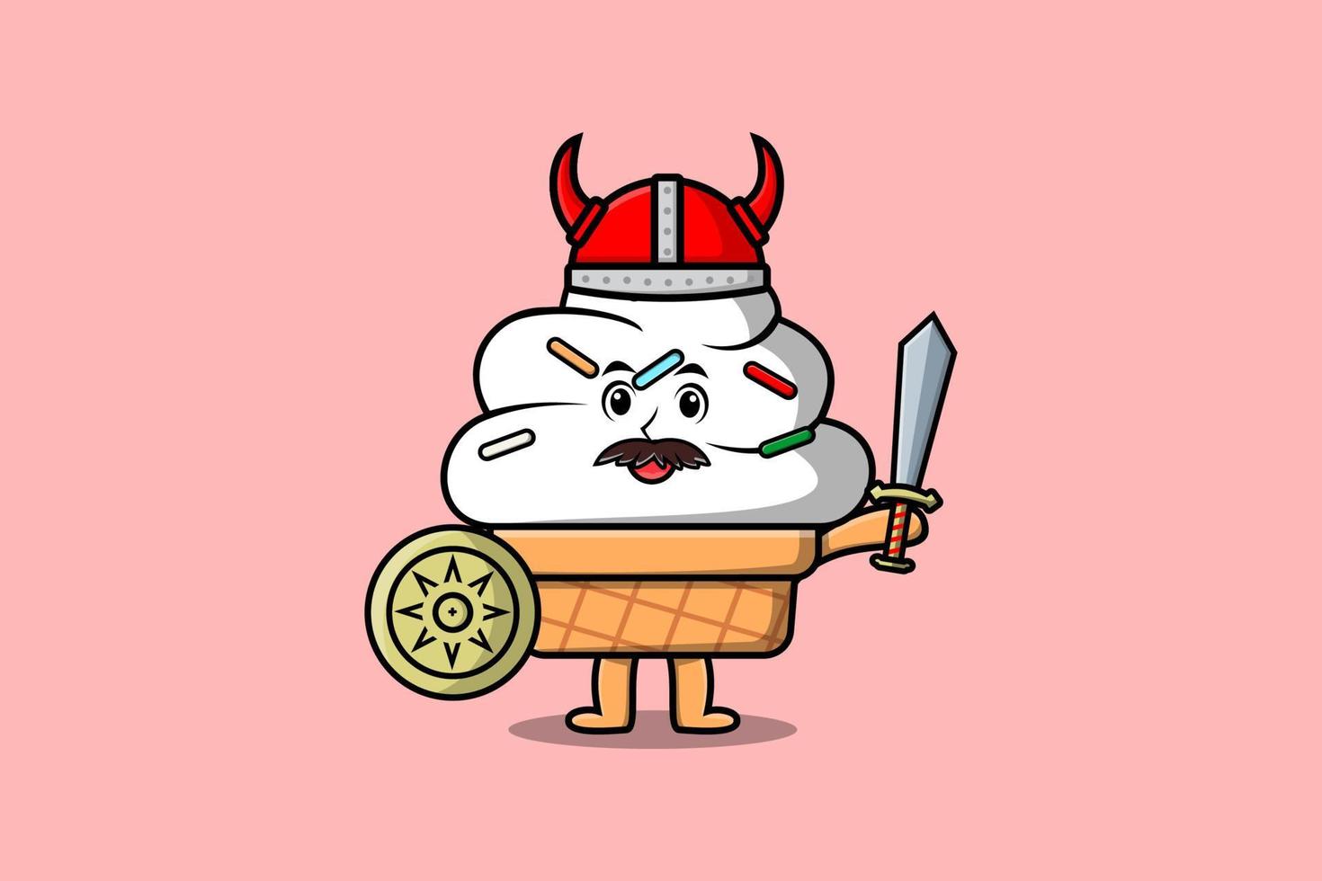 Cute cartoon Ice cream viking pirate holding sword vector