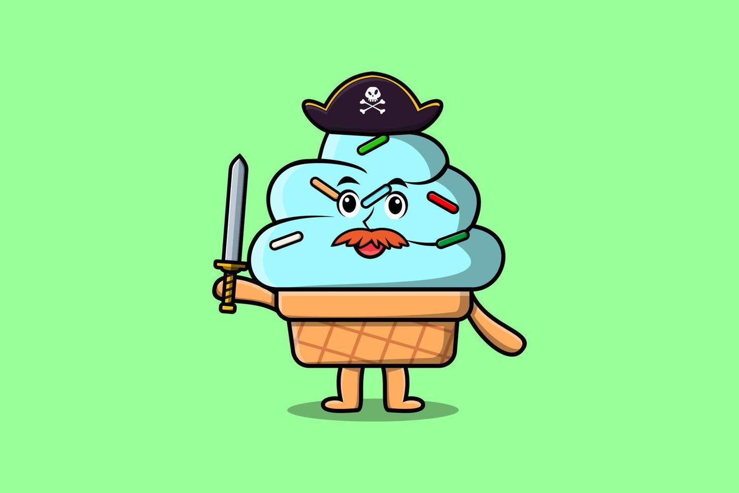 Cute cartoon mascot Ice cream pirate holding sword vector