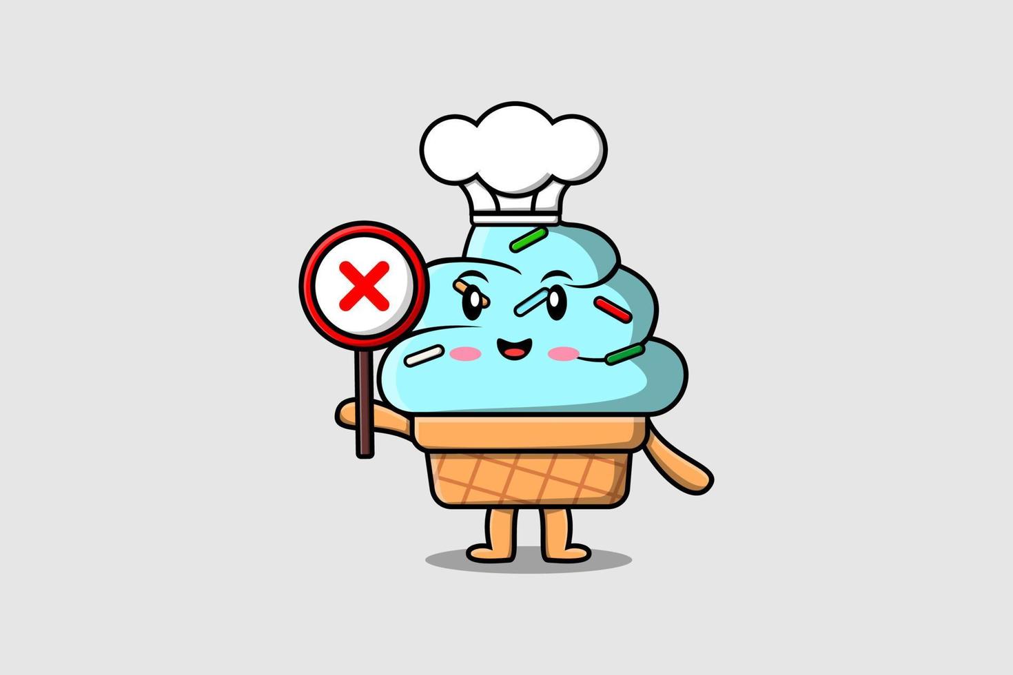 cute cartoon Ice cream chef hold wrong sign board vector