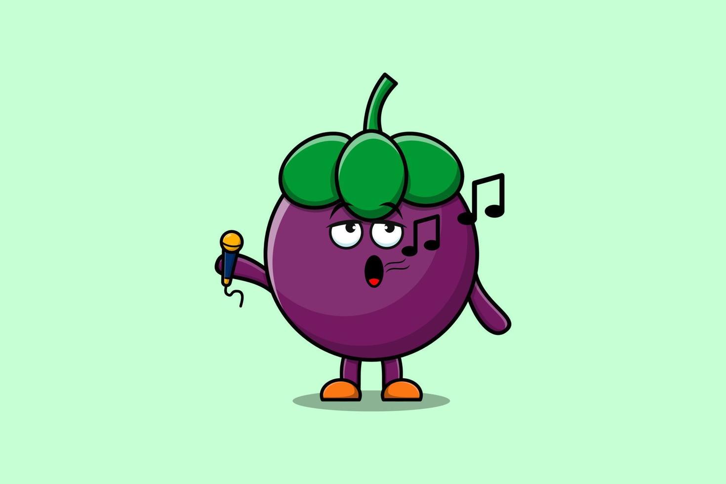 personaje de cantante de mangostán de dibujos animados lindo sostener micrófono vector