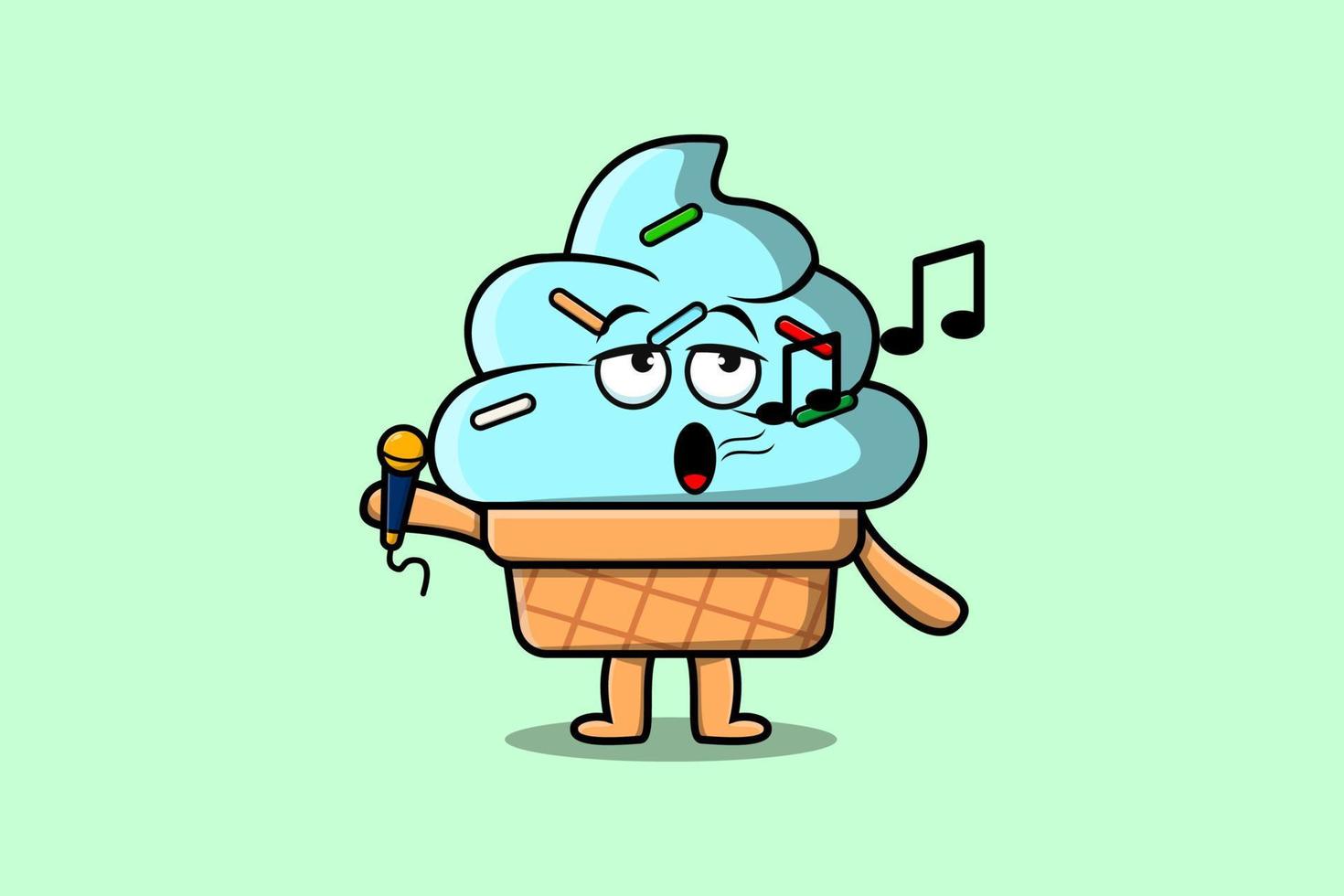 personaje de cantante de helado de dibujos animados lindo sostener mic vector