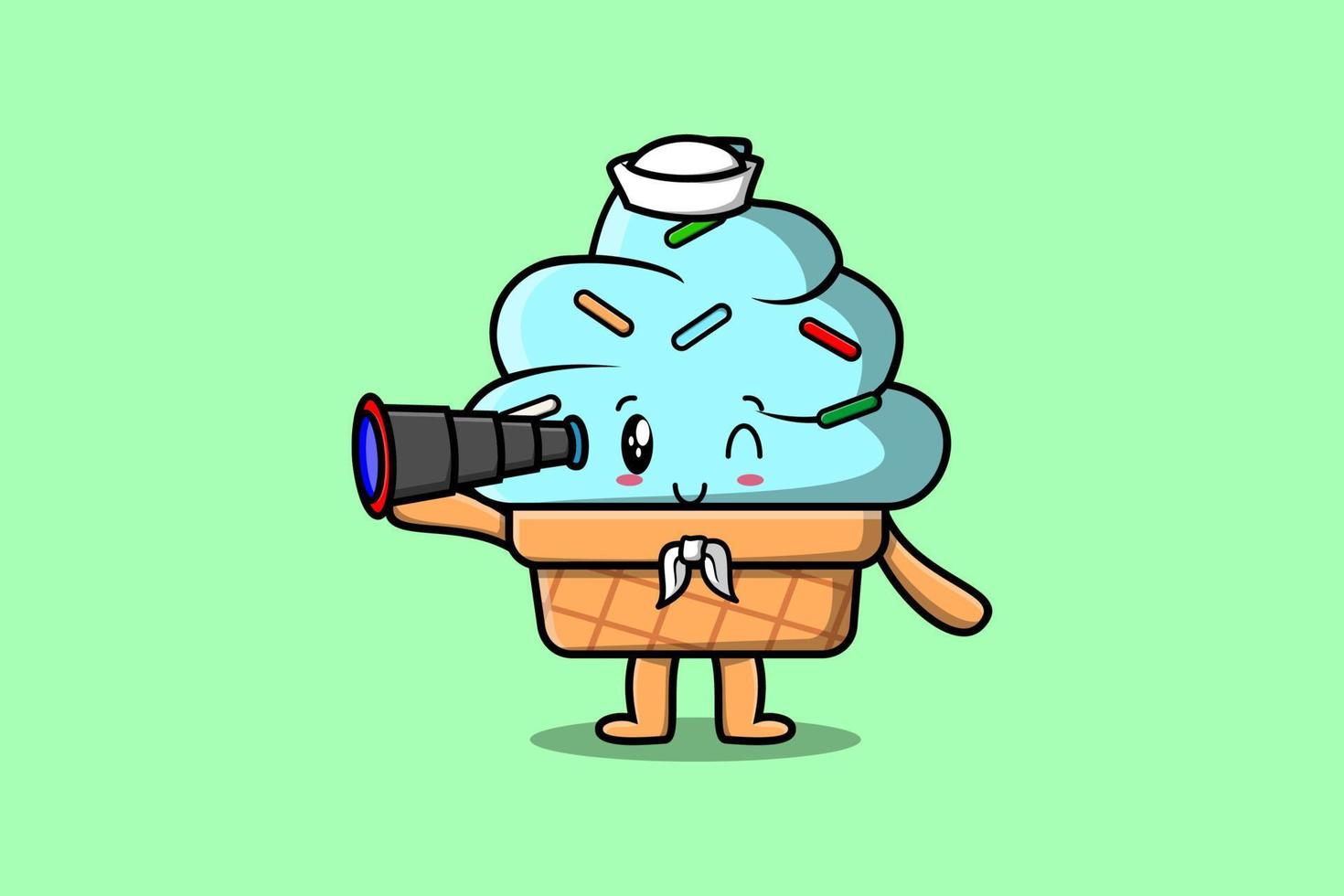 Cute cartoon Ice cream sailor using binocular vector