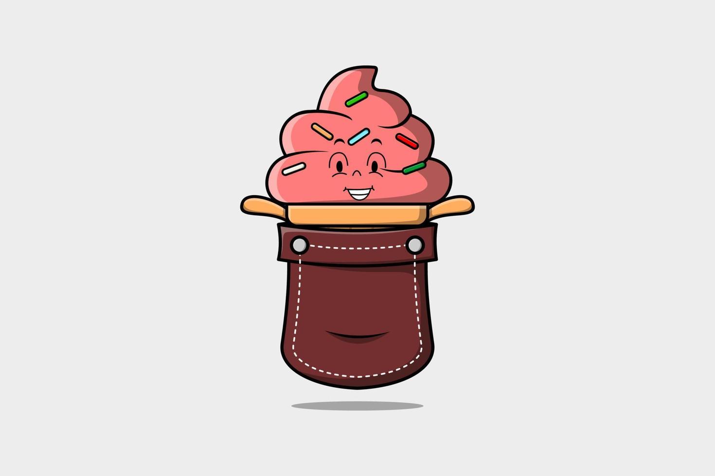 lindo personaje de helado de dibujos animados fuera del bolsillo vector