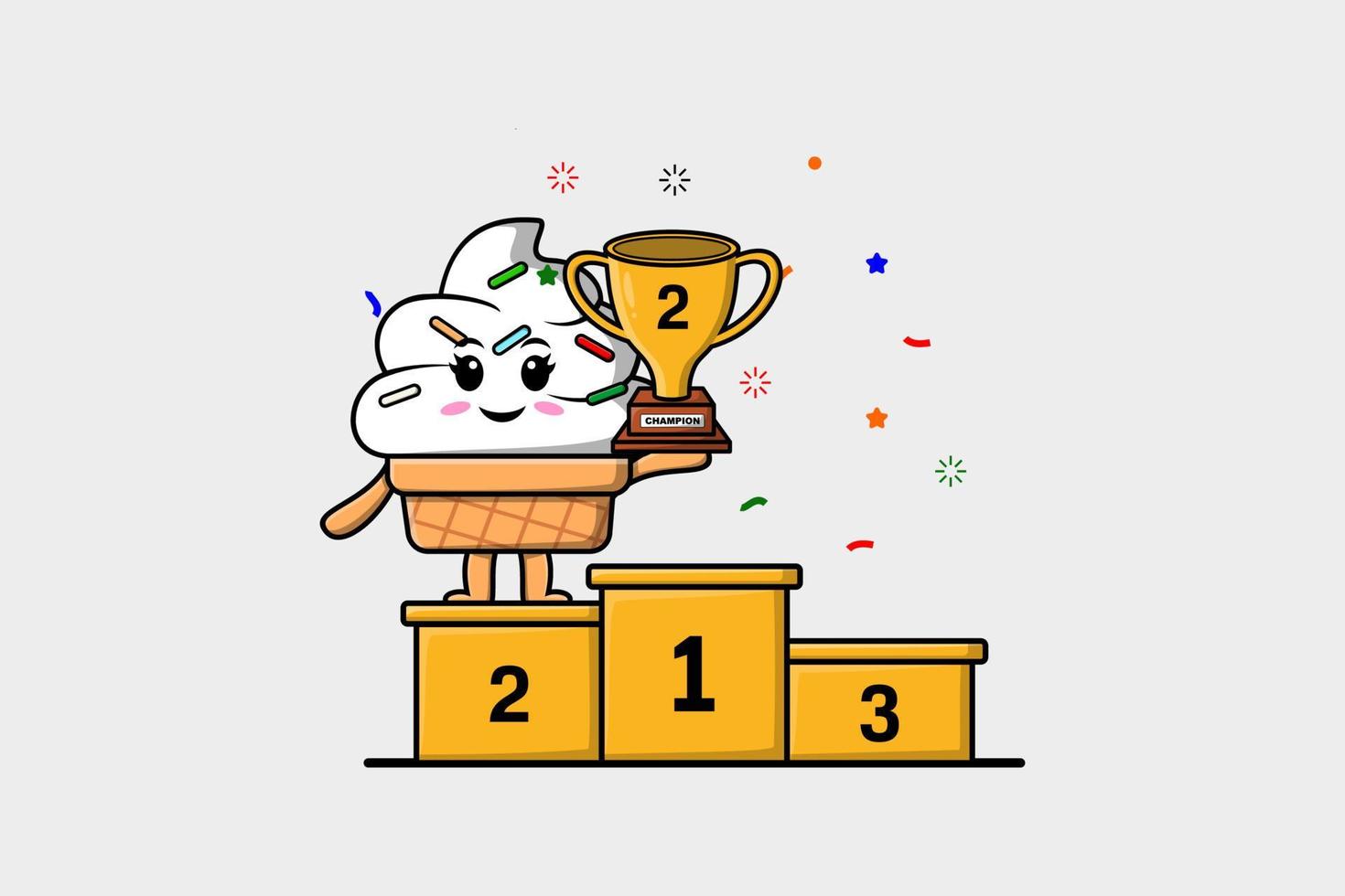 Cute cartoon Ice cream character as second winner vector