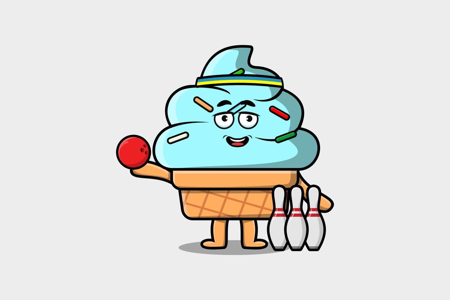 Cute cartoon Ice cream character playing bowling vector