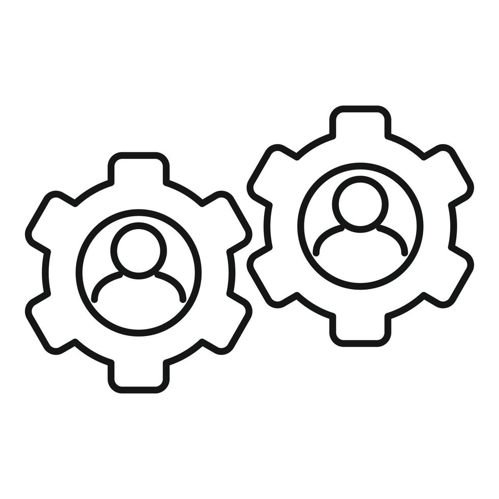 icono de colaboración del sistema de engranajes, estilo de esquema vector