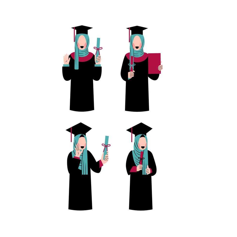 conjunto de personajes de graduación de mujer hijab vector