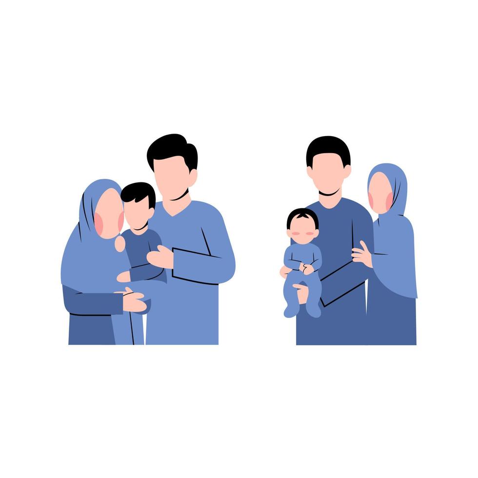 Set Of Muslim Family With Son vector