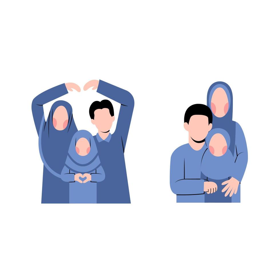 conjunto de familia musulmana con hija vector