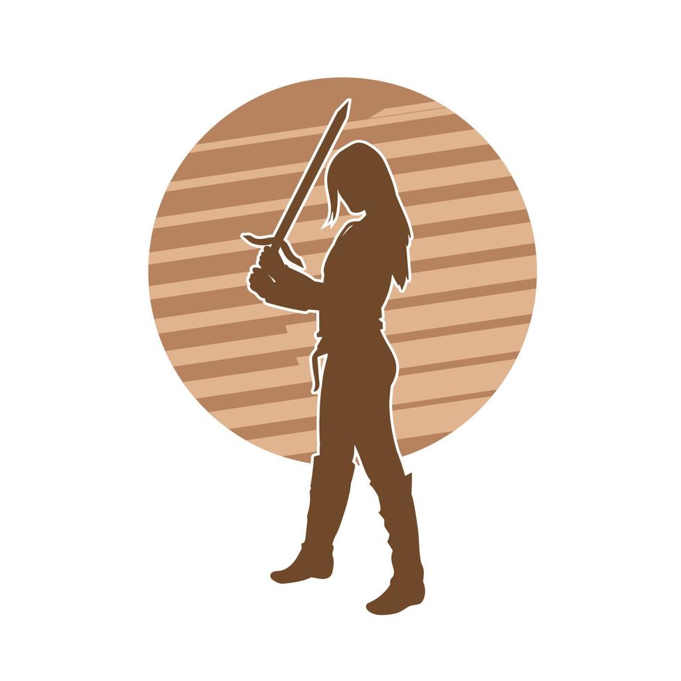 mujer guerrera con espada en mano. silueta vectorial. 14573941 Vector