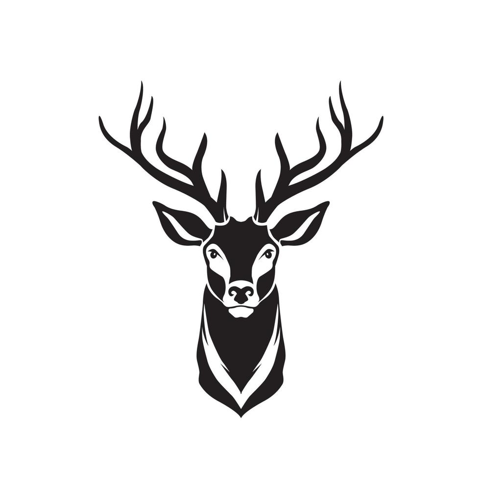 Deer head silhouette. Stag head with big horns vector illustration ...