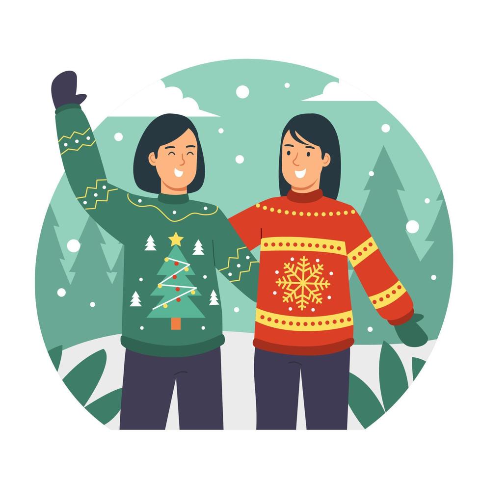 Girls Wearing Ugly Sweaters vector